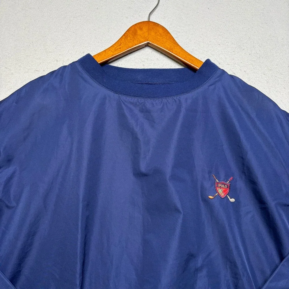 Polo Golf Windshirt Mens M Navy Blue Pullover Mesh Lined Crest Logo Y2K